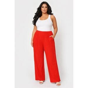 GAP Red Crinkle Linen Blend Wide Leg Pants XL TALL Pull On Elastic Waist NEW!